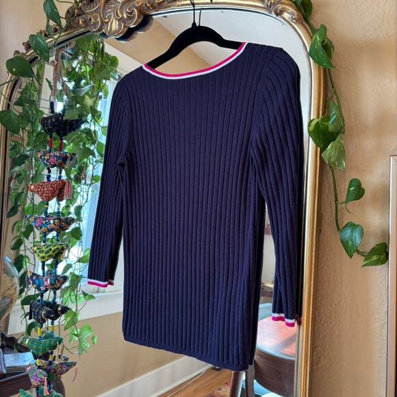 Vintage Ann Taylor Blue Ribbed 3/4 Sleeve Preppy Y2K Sweater Small - Picture 7 of 7